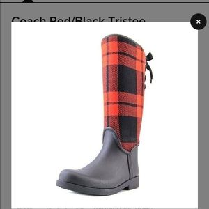 Authentic Coach plaid lace up rain boots